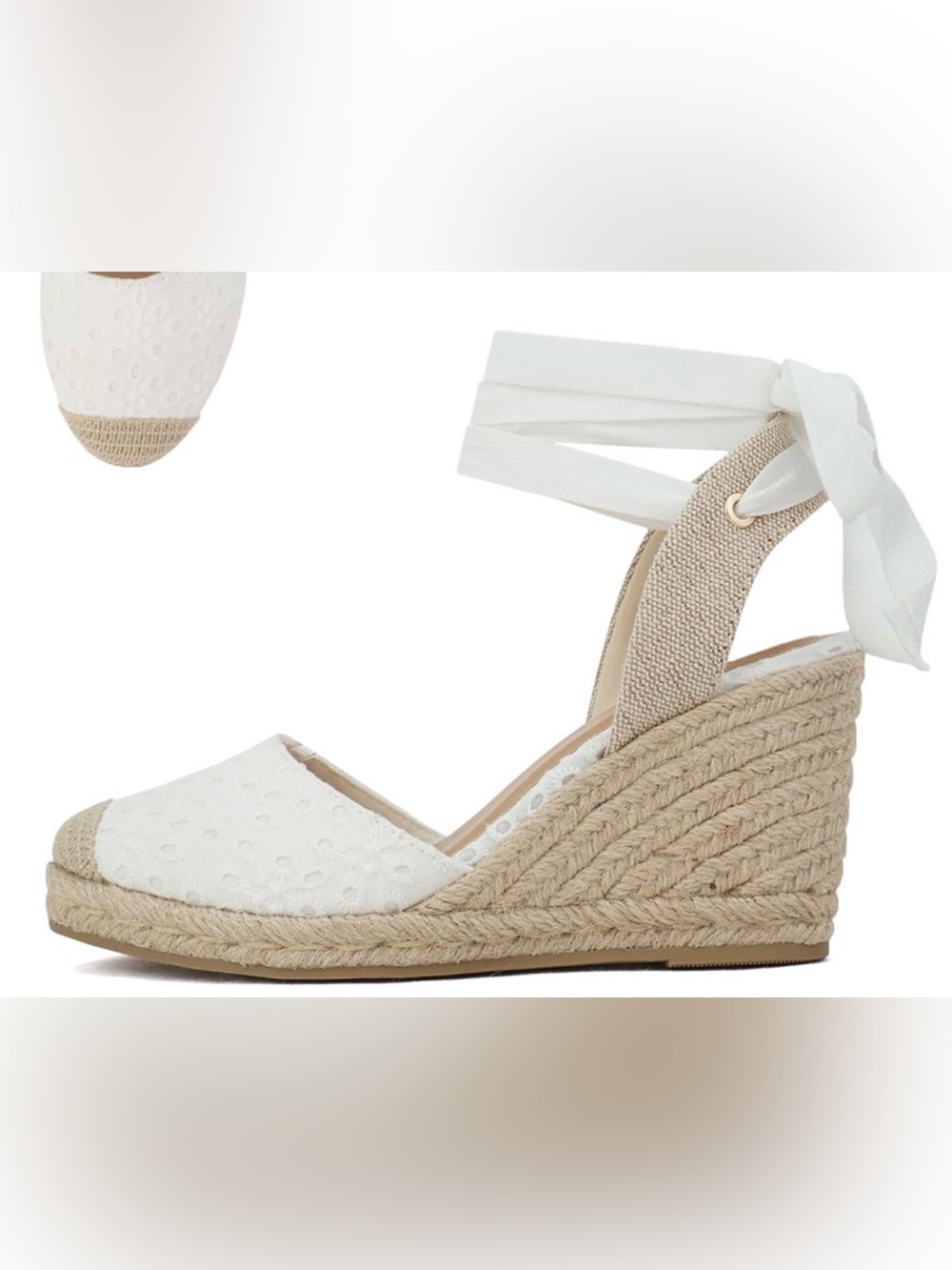 Soda White Espadrille Wedge Sandals with Natural Rope Heel